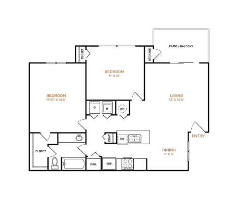 the floor plan for a two bedroom apartment at The Landon