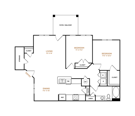 the floor plan for a two bedroom apartment at The Landon