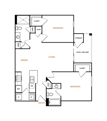 the floor plan for a two bedroom apartment at The Landon