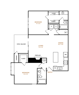 floor plan for the two bedroom apartment at The Landon