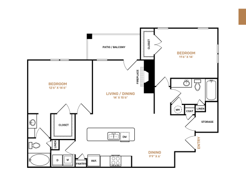 floor plan for the two bedroom apartment at The Landon