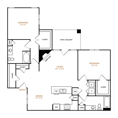 floor plan for the two bedroom apartment at The Landon