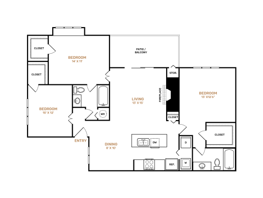 floor plan for the two bedroom apartment at The Landon