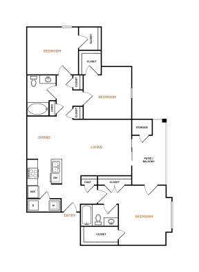 floor plan for the two bedroom apartment at The Landon